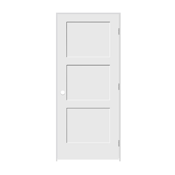 Codel Doors 36" x 80" x 1-3/8" Primed 3-Panel Equal Panel Interior Shaker 7-1/4" LH Prehung Door 3068pri8433LH26D714 - main